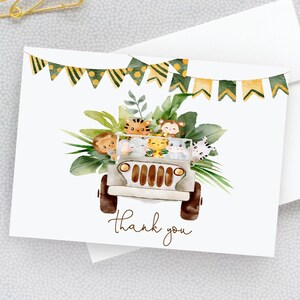Baby Shower Birthday Thank You Cards, Jungle Safari Themed Note Cards, Birthday Thank You, Tiger, Elephant, Lion Monkey Stationary 22-159