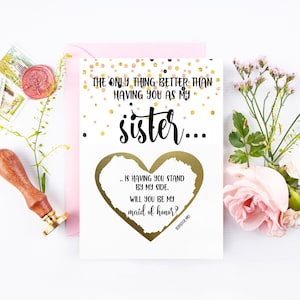 Ehrmädchen Vorschlag für Schwester Scratch Off Karte - nur was besser ist, als sie als meine Schwester zu haben - Ehrfrau - Brautjungfer ROSE GOLD