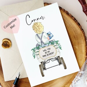 Ringdrager vragende kaart | Voorstel kaart | Rustieke trouwringdrager op wagon | Junior Groomsman Vragen kaart | Usher Card | Cadeau voor Broer