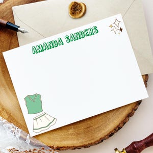 Personalized Tennis Note Cards for Her, Pickleball Tennis Outfit, Tennis Dress Girls Cards, Stationery, Sports Stationary for Her 25-56