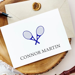 Personalized Tennis Note Cards for Him Girls FOLDED Tennis Cards | Stationery Sports Stationary for Boys Tennis Racket Ball Set of 10 22-85