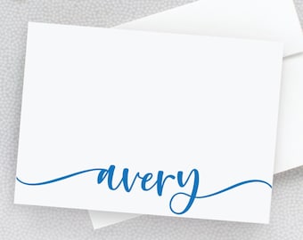 Personalized Note Cards for Her, Stationery for Women, Custom Script Name Stationary Cards,  Set of FLAT Cards and Envelopes 22-101