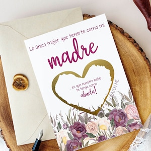 ESPAÑOL Tarjeta de Revelación de Embarazo a Madre / Nueva Tarjeta rasca y gana de bebé / Anuncio de bebé para Madre a Abuela / Tarjeta para Mamá Padre Hermana
