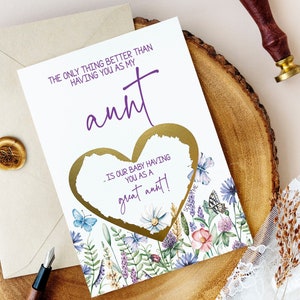 Révélation de grossesse pour tante - Nouvelle grande tante Rayer la carte seulement mieuxAunte grand-tante bébé révéler l’annonce de la nièce WILDFLOWERS