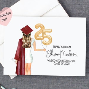 Personalisierte Abschluss Danke Karten | High School College-Abschluss Dankes-Karte Set Cap und Kleid | Abschlussklasse von 2025 | 10er SET