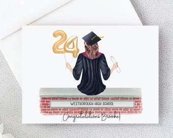 2024 Graduation Card for Her | Graduation Keepsake for Senior | Congratulations Graduate | Cap Gown | Class of 2024 | College | High School