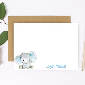 Baby Shower Thank You Note Card Set / Baby Blue Elephant Notas personalizadas / Papelería para niños / Blue Elephant Cards for Kids / Penpal