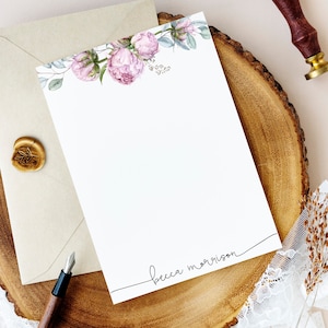 Personalisiertes Briefpapier Set | Personalisierte FLAT Cards für Frauen | Peony Script FLAT Karten Danke 10Er Set Briefumschläge 22-138