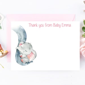 Tarjetas de agradecimiento personalizadas de baby shower, notas de bebé elefante, de la guardería de, papelería para bebé