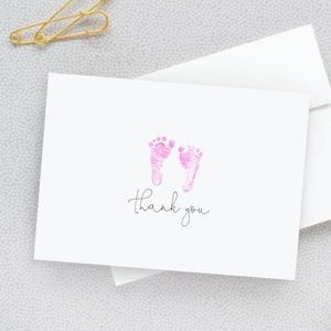 Baby Shower Thank You Note Card Set, Pink Baby Footprints, Girls Footprints, Baby Footprints Thank You Cards, Baby Shower Cards