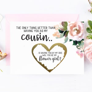 Flower Girl demande une carte à gratter pour cousin | | de la carte de proposition de cousin La seule chose cousine demoiselle d’honneur | Cousine Demoiselle d’honneur | Rose sombre