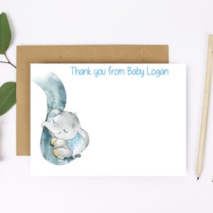 Blaue Elefanten Notizkarten | Baby Shower Dankeskarte Set | Blauer Elefant | Briefpapier Kinder | Baby Blaue Elefanten Karten für Kinder Penpal