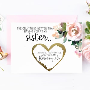 Blumenmädchen Vorschlag für Schwester Scratch Off Karte | Blumenmädchen Fragekarte | Nur was besser ist, als sie als meine Schwester Jr Bridesmaid zu haben