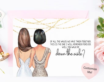 Mom Will You Walk Me Down the Aisle | Card for Mother | Wedding Processional Card | Create Your Own Bride and Mom | Custom Card For Mama