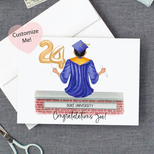 Custom Graduation Card | Graduation Keepsake for Senior | Congratulations Graduate | Guy Cap Gown | Class of 2024 | University High School