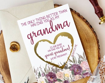 Pregnancy Scratch Off Card for Grandma | New Great Grandmother Baby Reveal | Baby Announcement to Grandma | From Granddaughter Grandson
