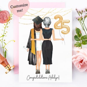 Biglietto di laurea da nonna, mamma, sorella / Biglietto personalizzato / Congratulazioni laureato / Toga / Classe del 2025 / College / Scuola superiore