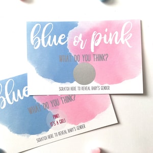 10 sexe personnalisé Reveal Party à gratter carte - jeu de Shower de bébé - sexe révèlent - il ou elle - bleu ou rose Scratch Offs - lot de 10