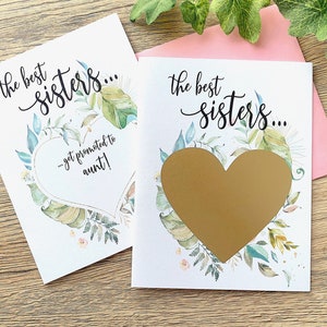 Révélation de grossesse à la sœur Scratch Off Card - Annonce de grossesse - Les meilleures sœurs sont promues tante - RUSTIC GREENERY