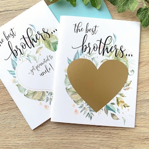 Tarjeta de rasca y gana de embarazo para el hermano - Anuncio de embarazo - Los mejores hermanos son promovidos a tío - RUSTIC GREENERY