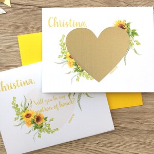 Personnalisé de carte à gratter matrone d’honneur - veux-tu être ma matrone d’honneur proposition carte - tournesols - demoiselle d’honneur - fille de fleur