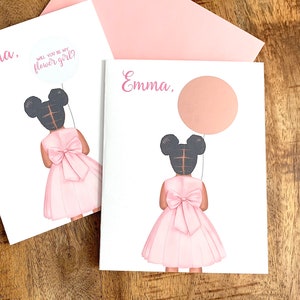 CARTE PERSONNALISÉE Flower Girl Scratch Off - Proposition personnalisée de fille de fleur afro-américaine - Demoiselle d’honneur junior - Rose Gold Choisissez HAIR COLOR