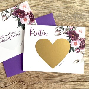 Matron of Honor Scratch Off Card - Personalizzato Sarai la mia damigella d'onore Gratta e Vinci - Scheda di proposta per la damigella d'onore PLUM VIOLETS