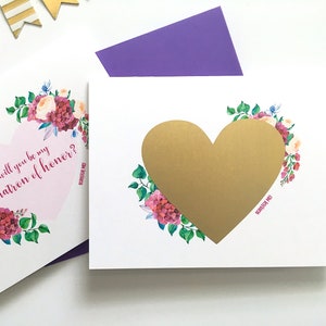 Carte à gratter Matron of Honor - Carte de proposition de demoiselle d’honneur - Rayez-vous de mariage - Fleurs violettes de demoiselle d’honneur - Demoiselle d’honneur - PASSION