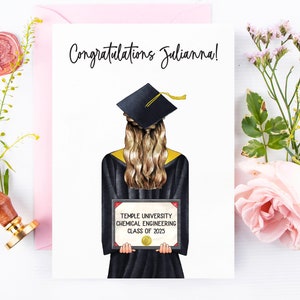 Aangepaste afstudeerkaart voor haar, afstudeeraandenken voor senior, gefeliciteerd afgestudeerd, petjurk, klas van 2025, College High School