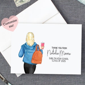 Benutzerdefinierte Abschlussfeier Dankeskarte Set von 10 | Personalisierte Off to College Abschlussfeier Geschenk Danke Karten für Sie | Gymnasium College