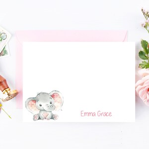 Tarjetas de notas de elefante personalizadas / Baby Shower Thank You Card Set / Pink Elephant / Stationery Kids / Pink Elephant Cards for Kids Penpal