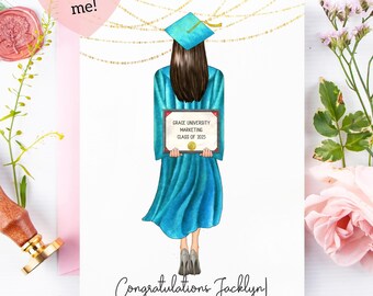 Personalized Graduation Card for Her, Graduation Keepsake for Senior, Congratulations Graduate, Cap Gown, Class of 2025, College High School