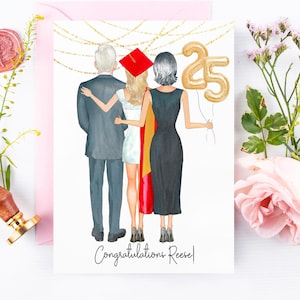 Personalisierte Abschlusskarte von Großeltern, individuelle Karte für Senior, Glückwünsche, graduierter Abschluss, Kappenkleid, Klasse 2025, College, Abitur