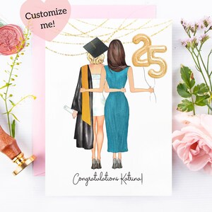 Personalisierte Abschlusskarte von Mama Schwester Tante Benutzerdefinierte Karte für Senior Herzlichen Glückwunsch Graduate Cap Kleid Klasse von 2025 College High School