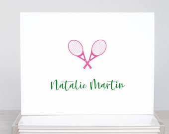 Personalized Tennis Note Cards for Her Girls FOLDED Tennis Cards | Stationery | Sports Stationary for Her Tennis Racket Ball Set of 10 22-83