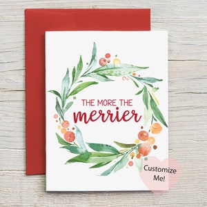 La cartolina di annuncio della gravidanza di Natale rivela il bambino / La carta più il bambino più allegro / Annuncio del nuovo bambino personalizzato / Carta di annuncio del bambino