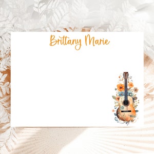 Boho Gitaar Notecards, Gepersonaliseerde Country Gitaar met Bloemen Briefpapier, FLAT Kaarten voor haar, Cadeau voor haar, Muzikant Stationair 23-39