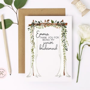 Junior Bridesmaid Thank You Card | Wedding Day Thank You For Being My Jr Bridesmaid | from Bride | To My Flower Girl  | Wedding Canopy BOHO