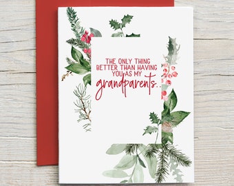 Pregnancy Reveal to Grandparents Card | Christmas Card for Grandpa Grandma Pregnancy Announcement | Great Grandparents | Pine Mistletoe