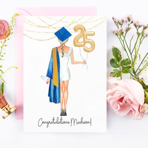 carte de fin d'études | Carte personnalisée pour senior | Félicitations diplômé | Bonnet et robe | Promotion 2024 | Remise des diplômes | Collège | Lycée