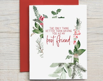 Pregnancy Reveal to Best Friend Card | Christmas Card Pregnancy Announcement | Auntie | New Nephew | New Niece | Friend Pine Mistletoe