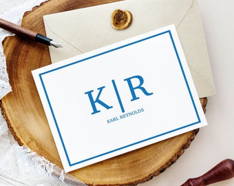 2 Letter Monogram Border Stationery | Custom Folded Note Cards for Him | Personalized Monogram Greeting Note | Professional Stationery 22-15