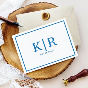 2-letters monogram grens briefpapier | Aangepaste gevouwen notitiekaarten voor hem | Gepersonaliseerde Monogram Groet Nota | Professioneel briefpapier 22-15