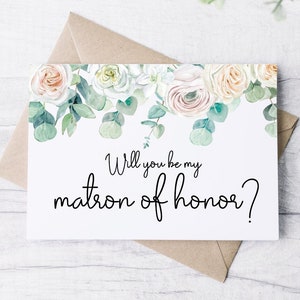 Serez-vous ma carte de proposition matron d’honneur - Rose Eucalyptus Garden Wedding - Sœur serez-vous ma demoiselle d’honneur - Flower Girl Maid of Honor