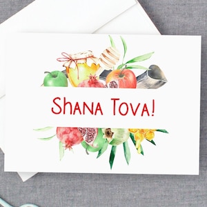 Rosh Hashanah Shana Tova Tarjetas de vacaciones judías / Abejas Miel de manzana Granada / Acuarela Shana Tova Card Set / Tarjetas de vacaciones judías