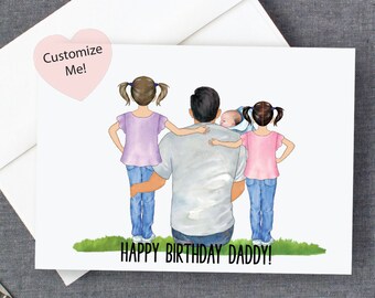 DIGITAL Birthday Card Dad | Happy Birthday from Kids Card | Dad and 3 Kids | Card for Grandpa | Fathers Day | Card from Children Dad Grandpa