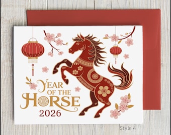 Lunar New Year 2026 Card | Year of the Horse | Chinese New Year 2026 | Year of the Snake | Red Gold | Happy New Year 2026 | Zodiac CNY26-4