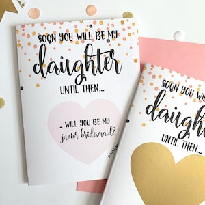 Cartão de raspadinha para proposta de dama de honra júnior para filha - Em breve você será minha filha - Cartão para enteada - Raspe ROSE GOLD