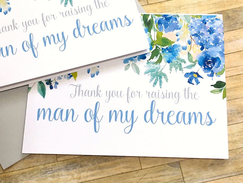 thank you for raising the man of my dreams card for mother in law wedding day father in law card ETERNITY hydrangea wedding cards