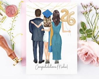Graduation Card from Mom Dad Parents | Custom Card for Senior | Congratulations Graduate | Cap Gown | Class of 2025 | College | High School
